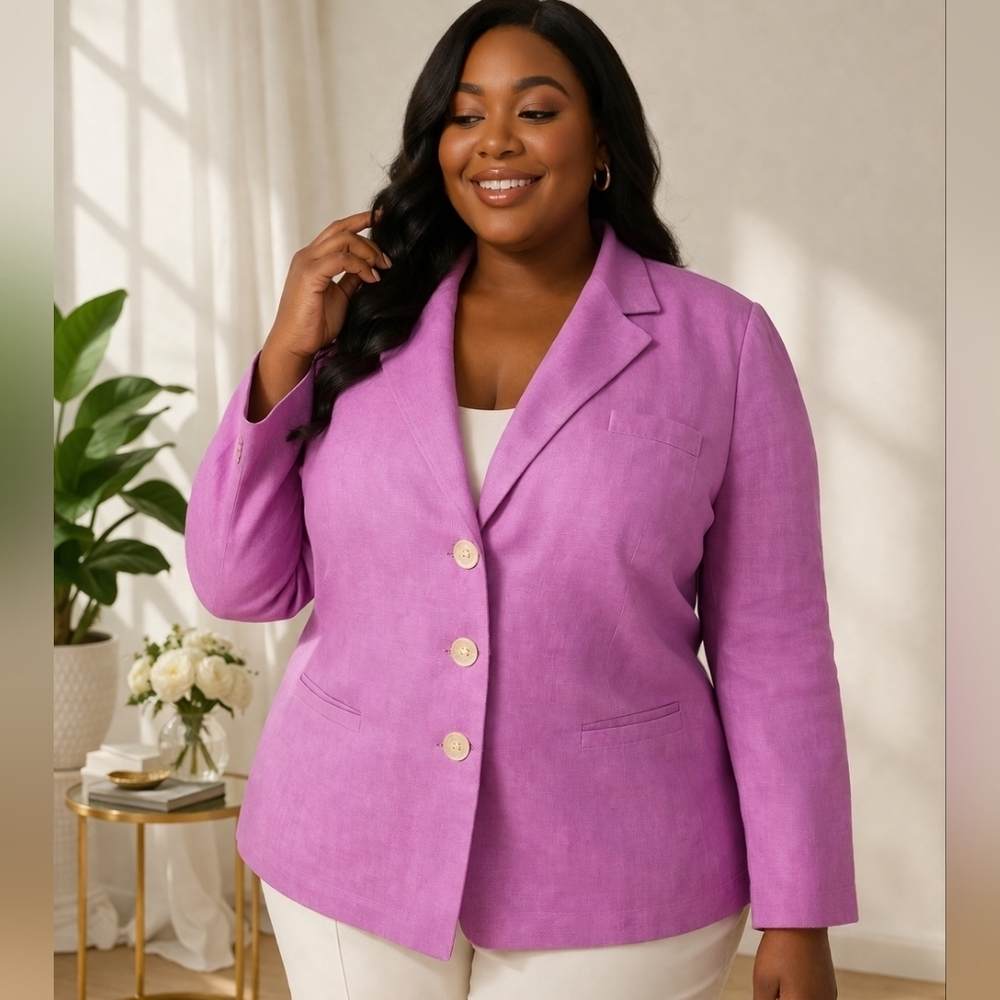 Plus Size Lavender Pink Linen Blazer Jacket - Women's Tailored Coat